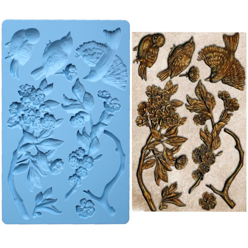 Mold Silicone Birds on a Branch for Plaster Resin Porcelain Wax Soap C