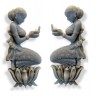 Two Welcome Lady Lotus Sitting Girl with deep Diya Oil lamp Pattern